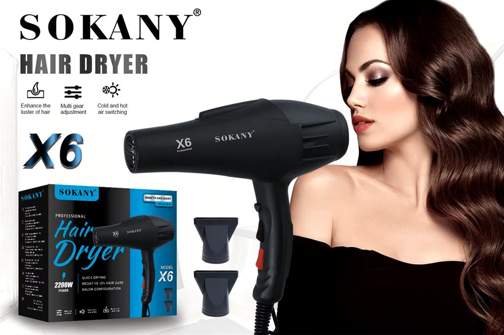 Sokany Salon Profesional Quick Drying Black Hairdryer 2200w