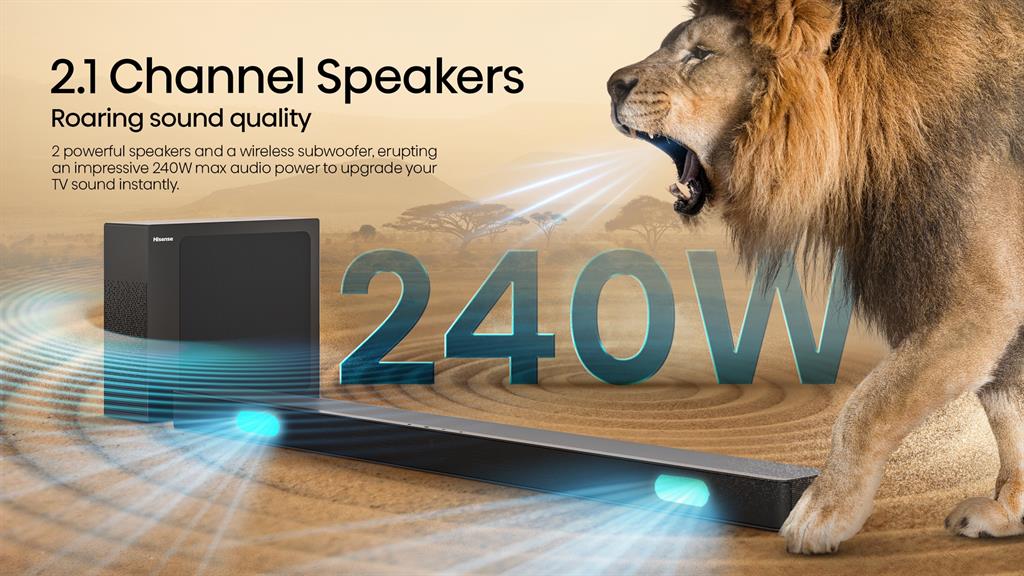 Hisense HS2100 2.1 Channel 240W Soundbar with Subwoofer - 240W