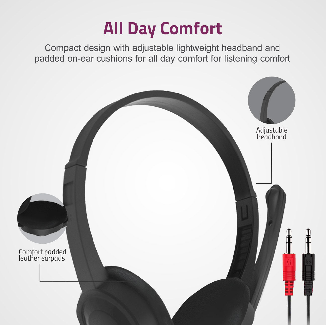 strum HS240 On-Ear Wired Stereo Headset with Flex Mic