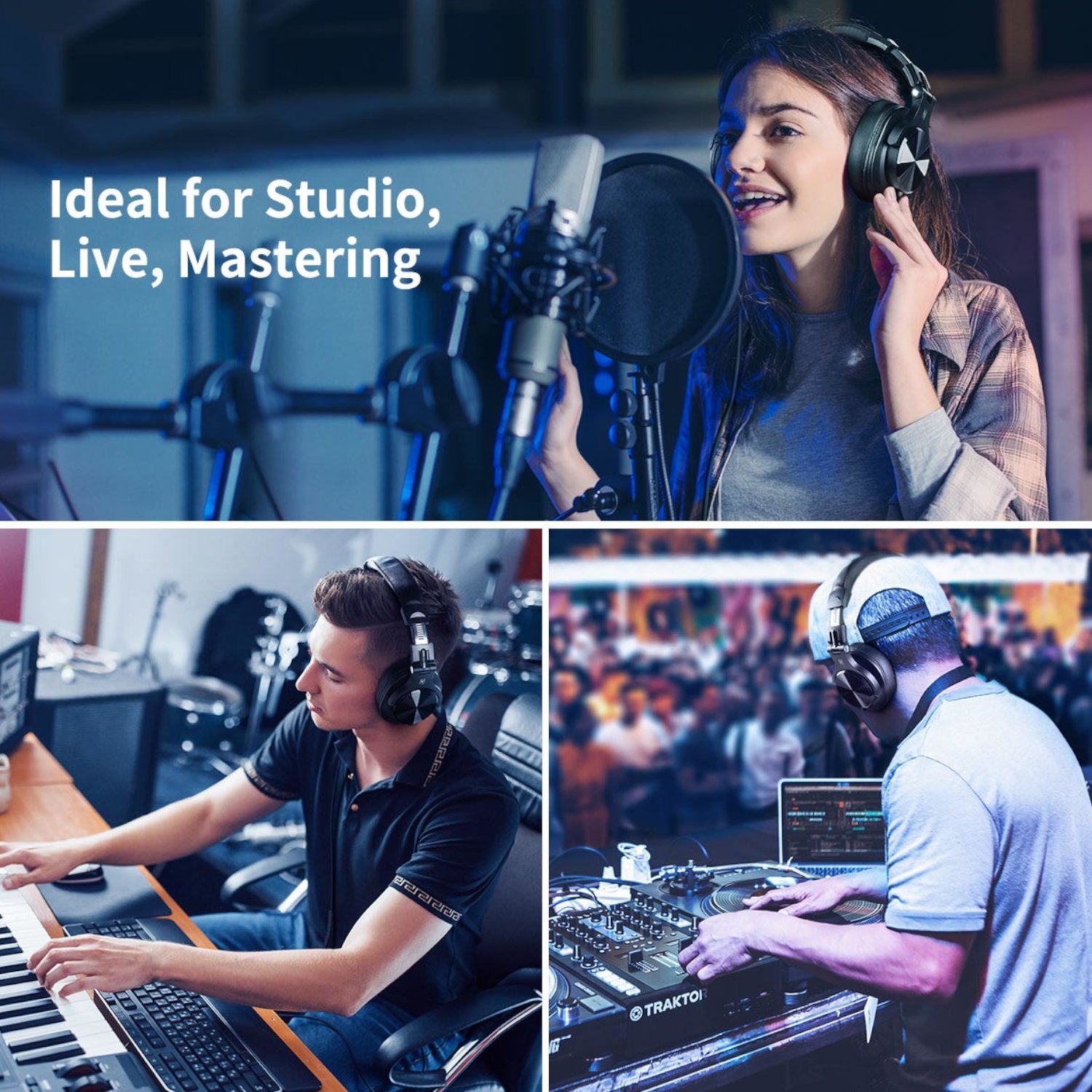 Oneodio Pro 10 Professional Wired Over Ear DJ and Studio Monitoring Headphones - Dark Blue