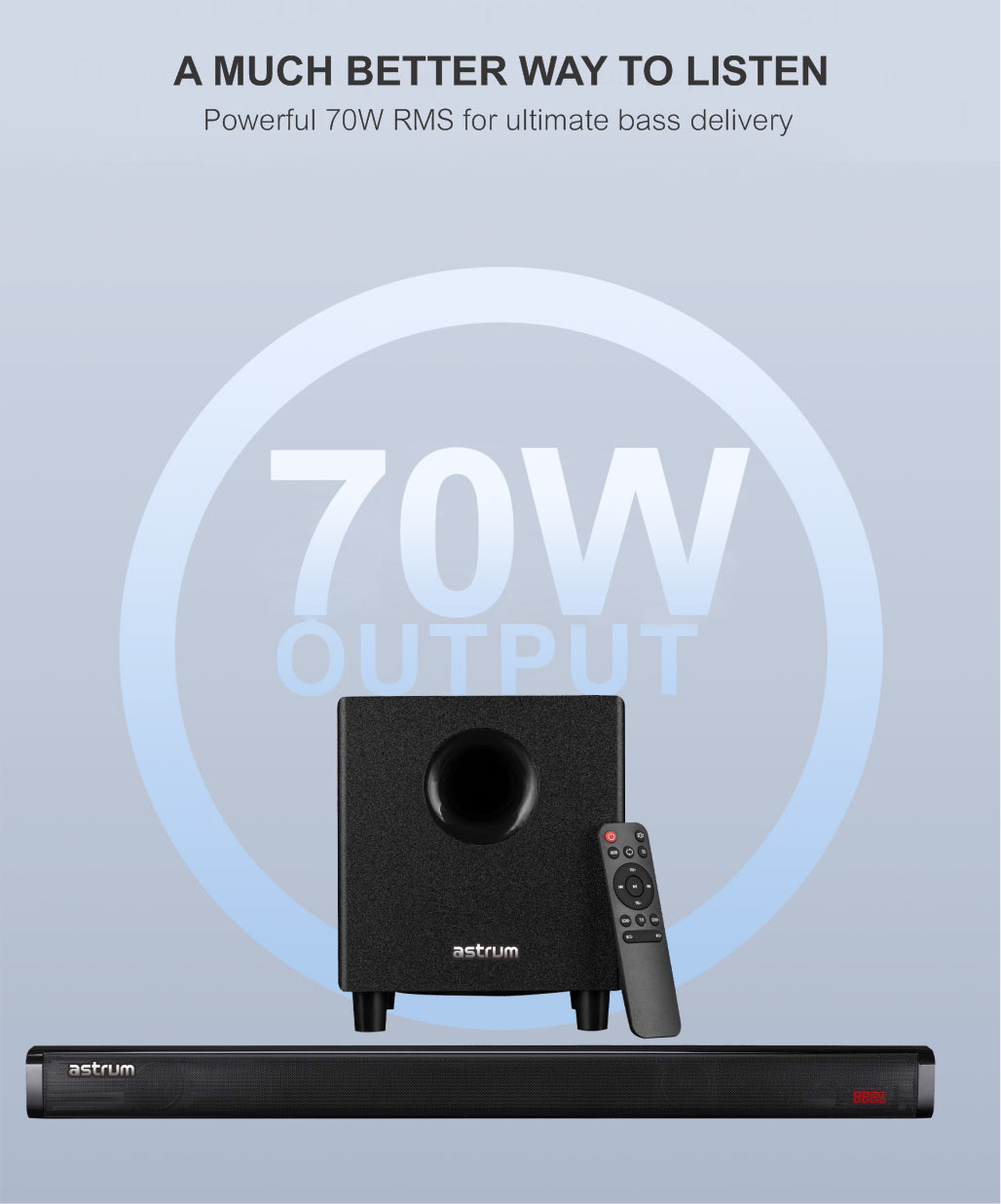 Astrum 2.1 wireless Soundbar and Subwoofer 70W superior bass
