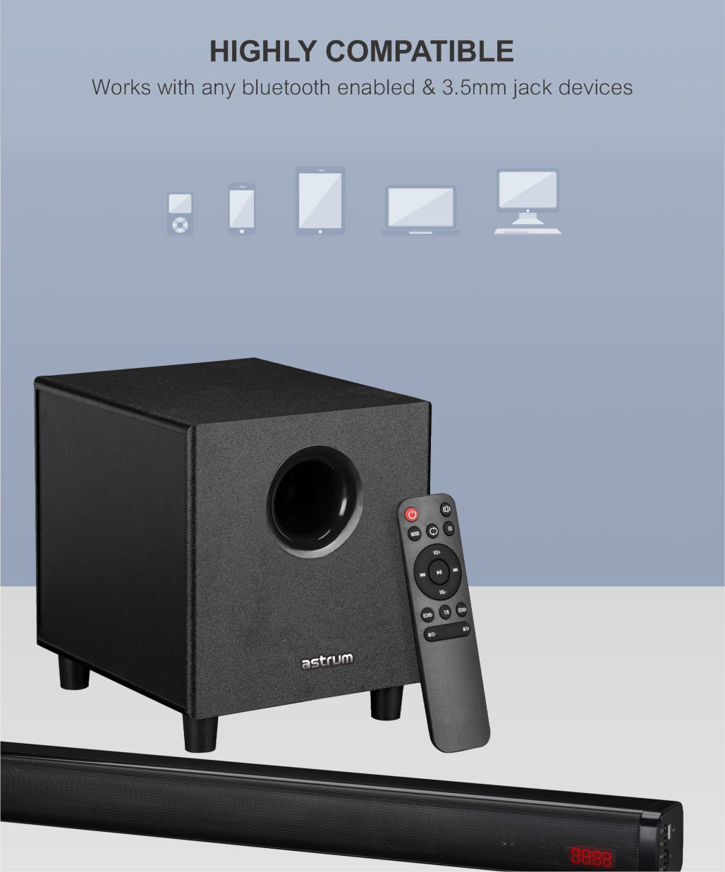 Astrum 2.1 wireless Soundbar and Subwoofer 70W superior bass