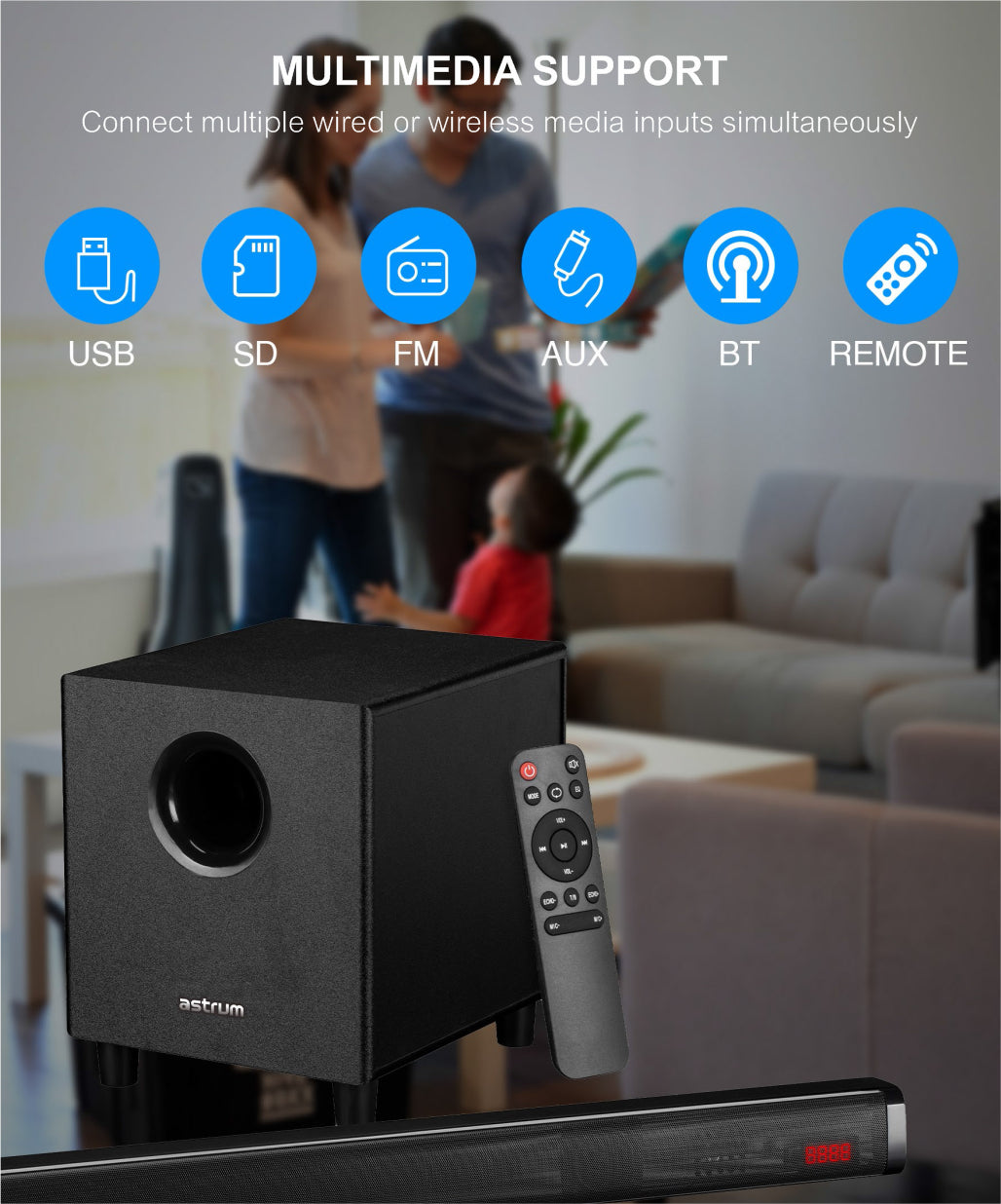 Astrum 2.1 wireless Soundbar and Subwoofer 70W superior bass