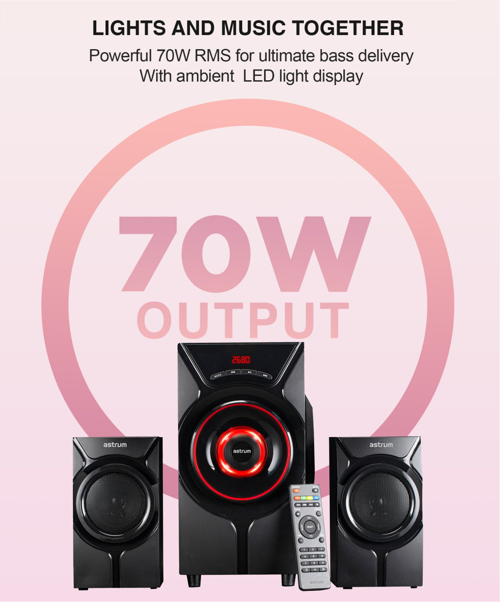 Astrum SM410 70W 2.1CH LED Light Multimedia Wireless Speaker