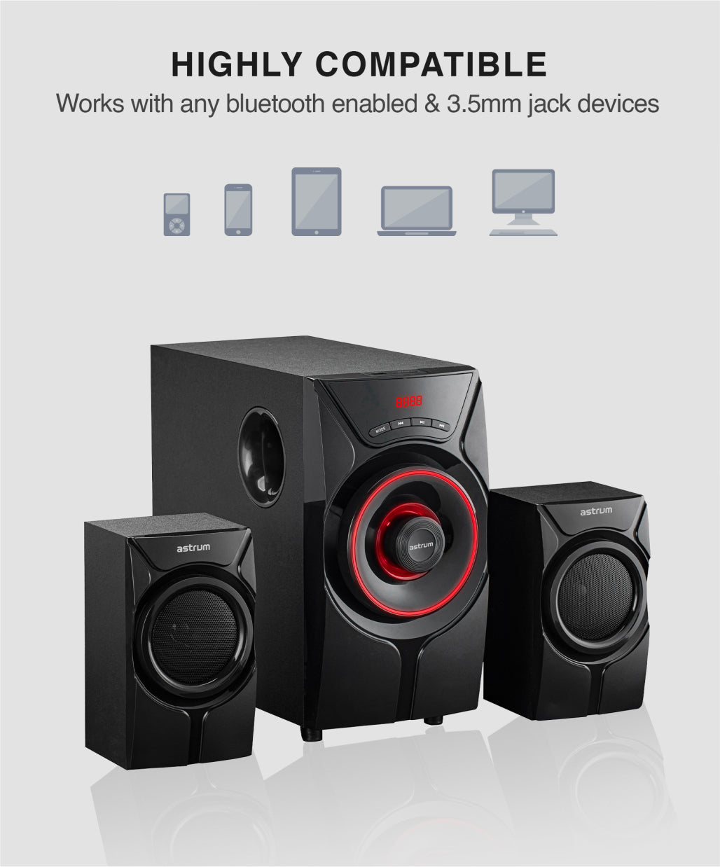Astrum SM410 70W 2.1CH LED Light Multimedia Wireless Speaker