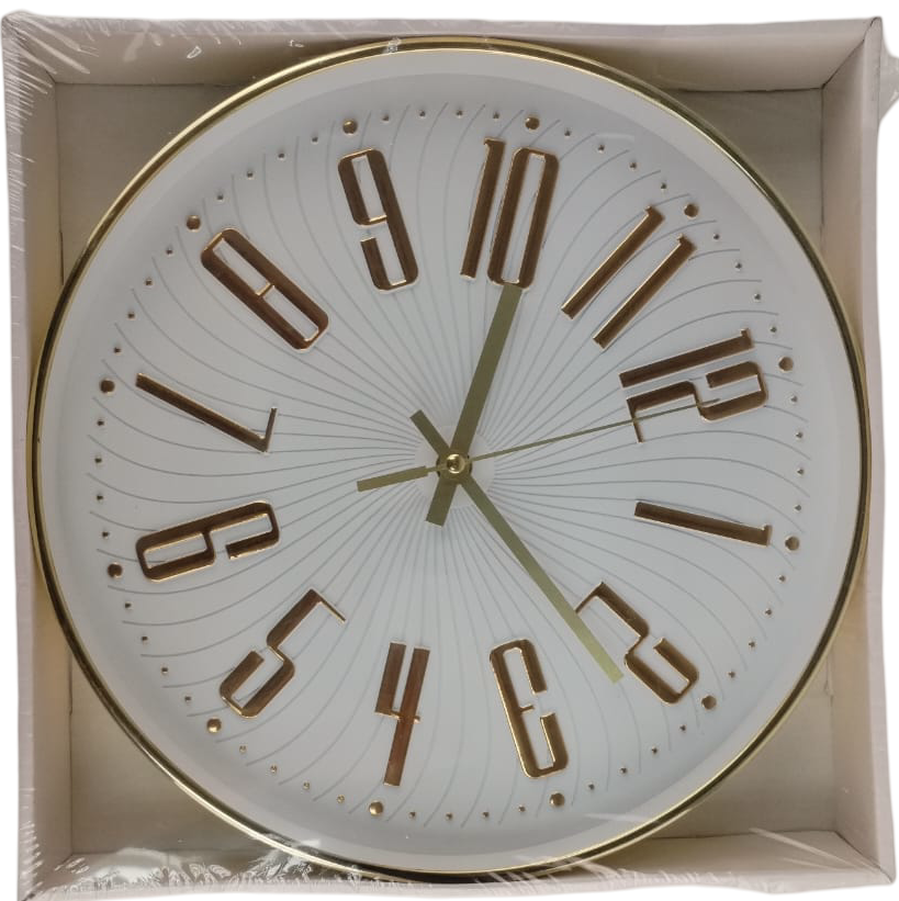 Casey Wall Clock Gold Outer Rim With Gold Details And White Face 30cm Radius Size