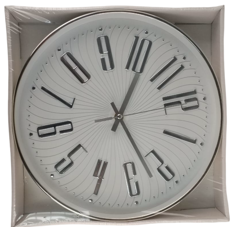 Casey Wall Clock Silver Outer Rim With Silver Details And White Face 30cm Radius Size